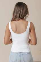 Scoop Neck Double Lined Jersey Tank - White