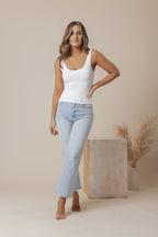 Scoop Neck Double Lined Jersey Tank - White