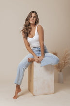 Scoop Neck Double Lined Jersey Tank - White