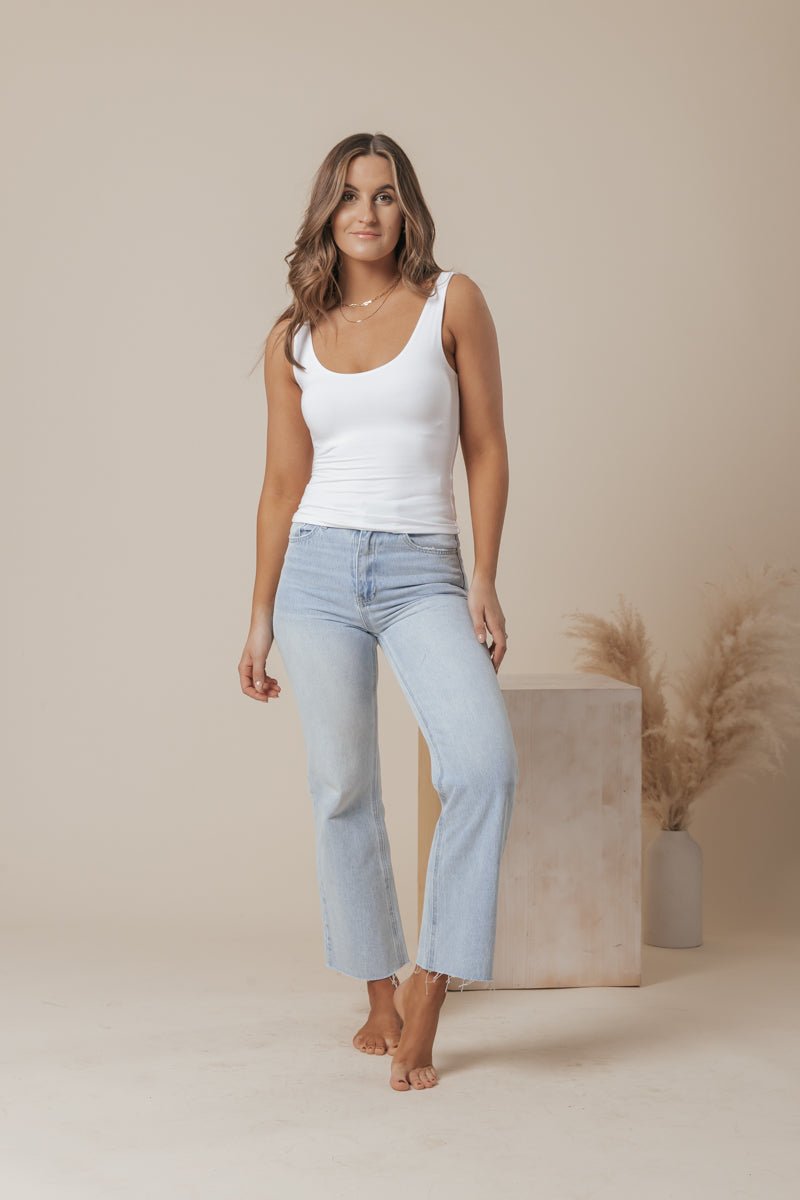 Scoop Neck Double Lined Jersey Tank - White