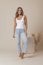 Scoop Neck Double Lined Jersey Tank - White