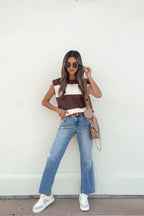 Sleeveless Brown and Cream Striped Sweater
