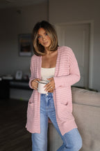 Soft Fuzzy Ribbed Duster Cardigan - Pink Lavender - FINAL SALE