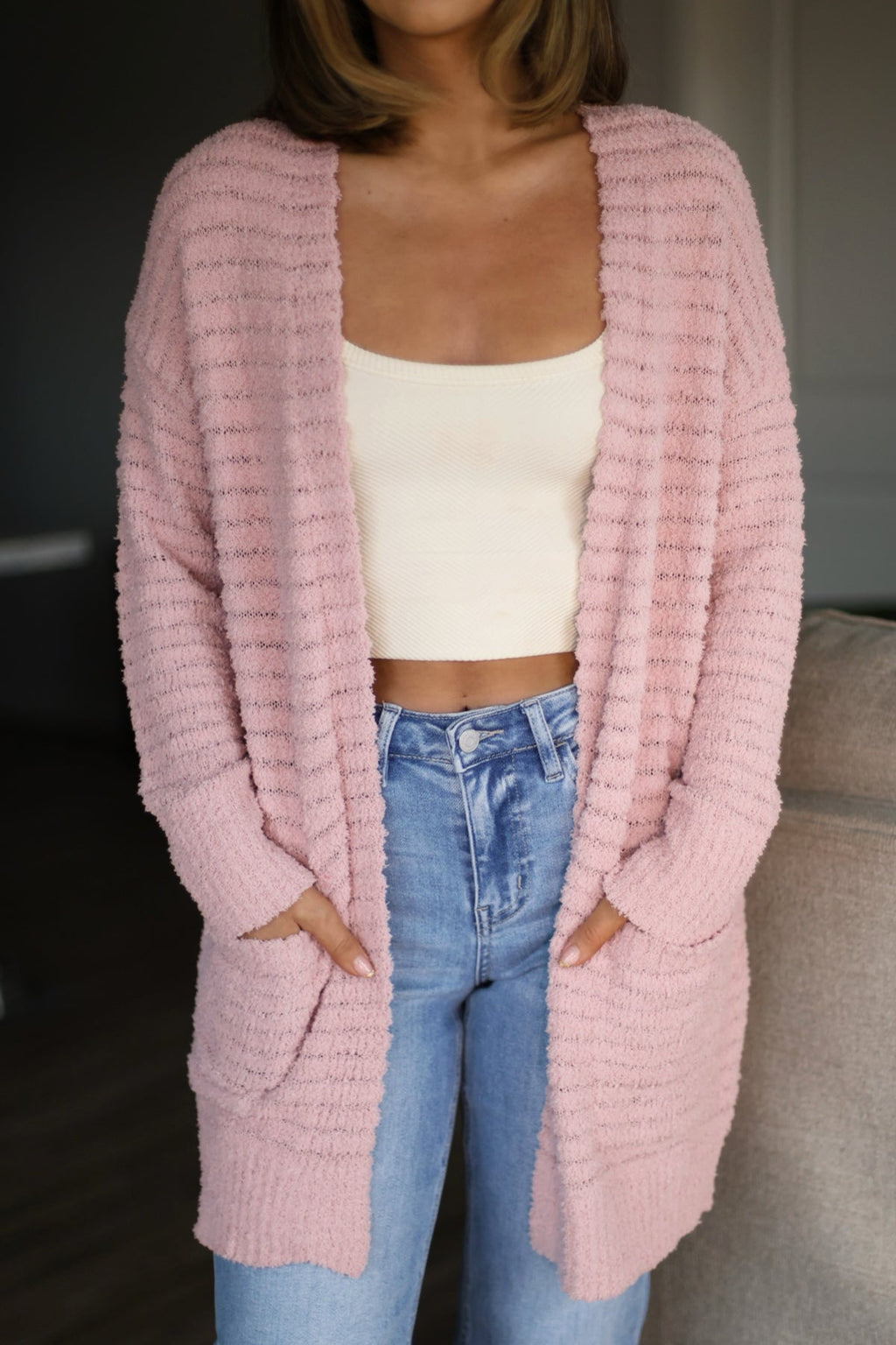 Soft Fuzzy Ribbed Duster Cardigan - Pink Lavender - FINAL SALE