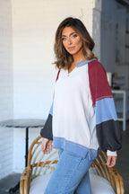 Stone Multi Color Block Ribbed Pullover-FINAL SALE