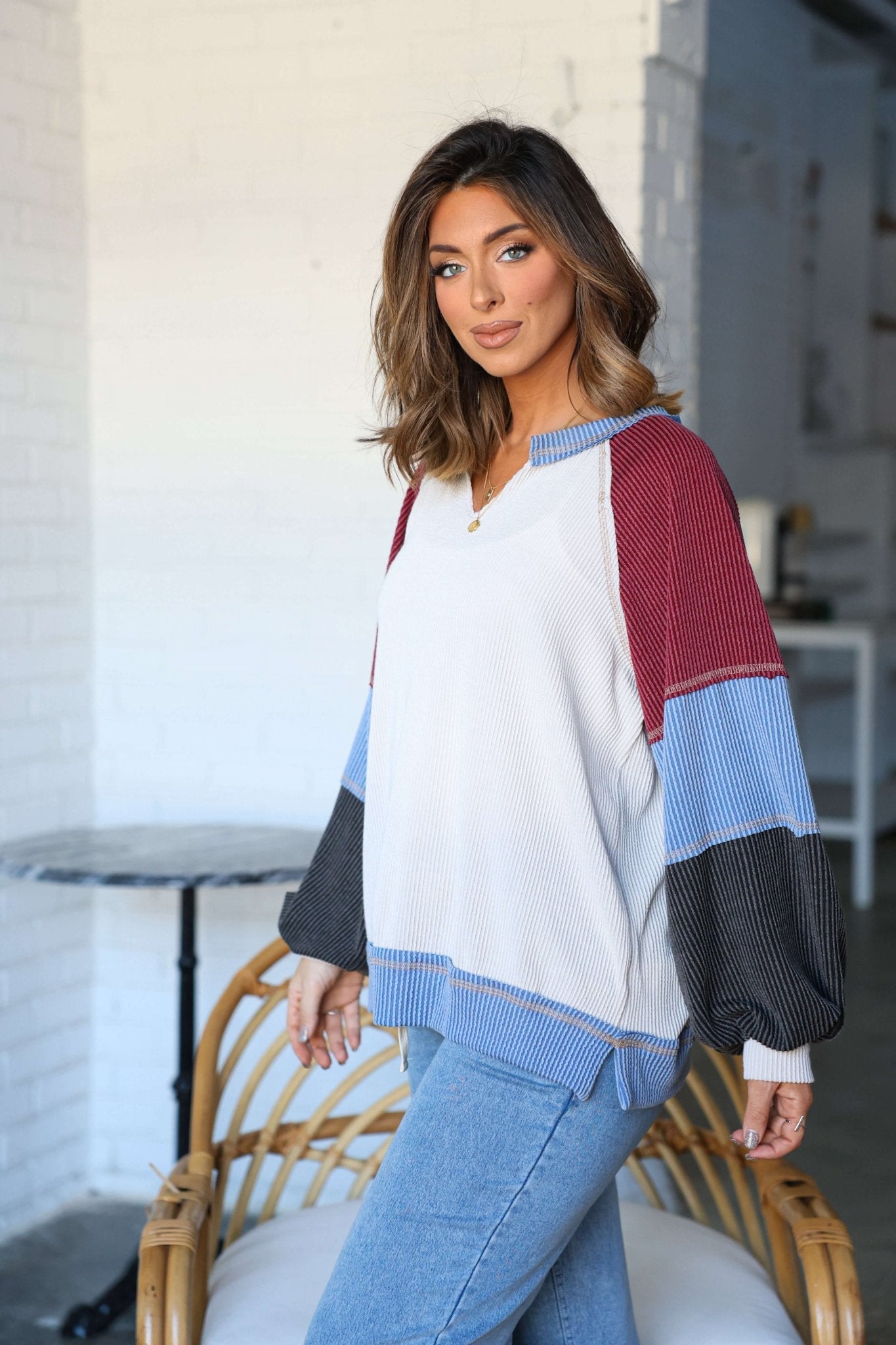 Stone Multi Color Block Ribbed Pullover-FINAL SALE