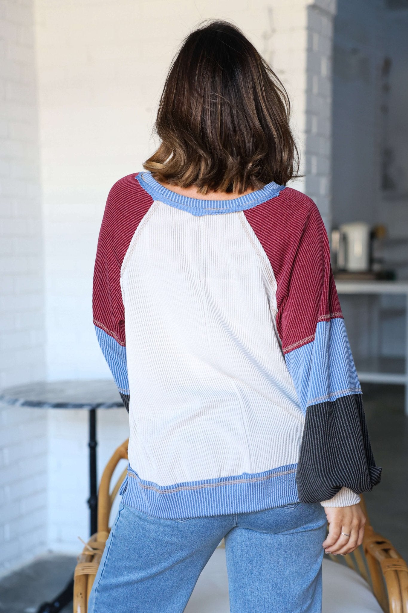 Stone Multi Color Block Ribbed Pullover-FINAL SALE