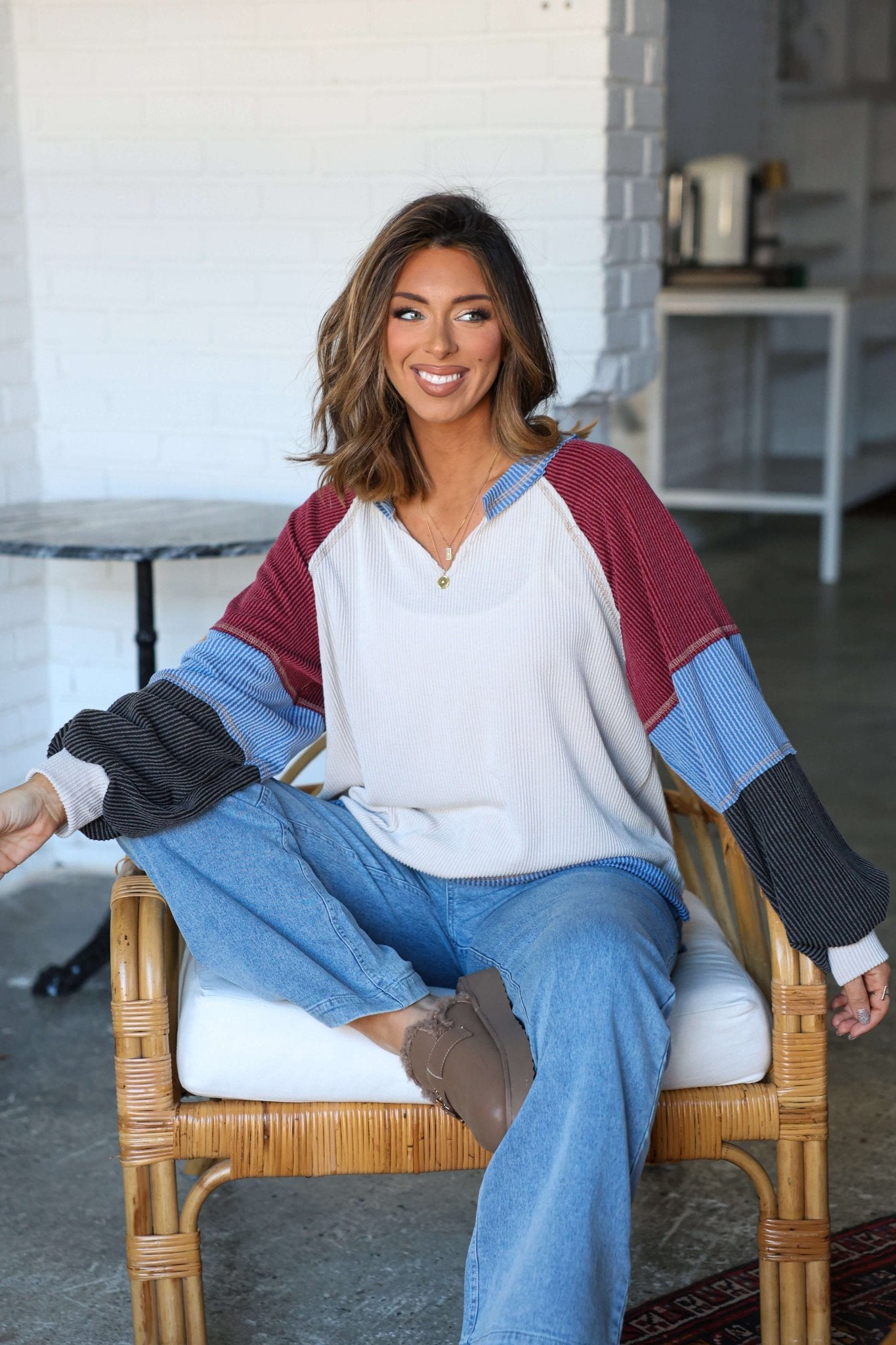 Stone Multi Color Block Ribbed Pullover-FINAL SALE