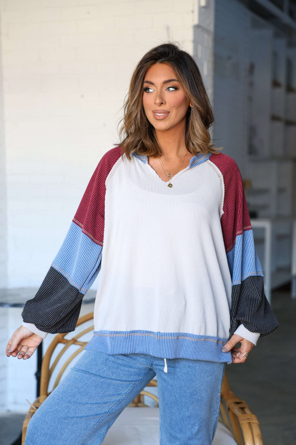 Stone Multi Color Block Ribbed Pullover-FINAL SALE