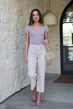 Stretchy Basic Scoop Neck Bodysuit - Grey - FINAL SALE