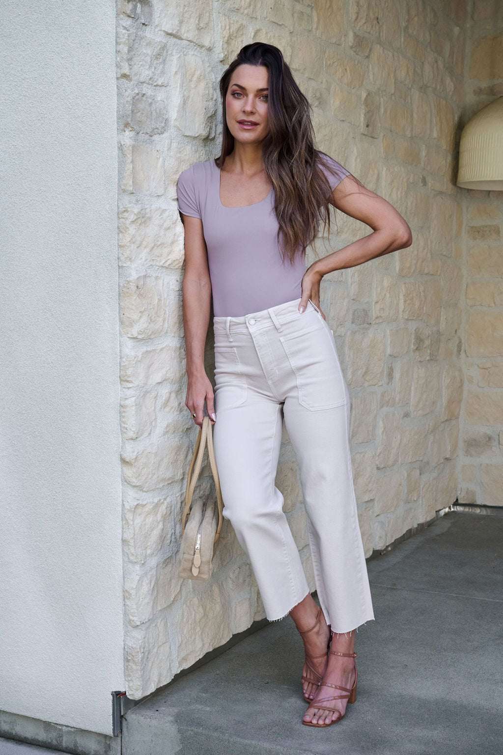 Stretchy Basic Scoop Neck Bodysuit - Grey - FINAL SALE