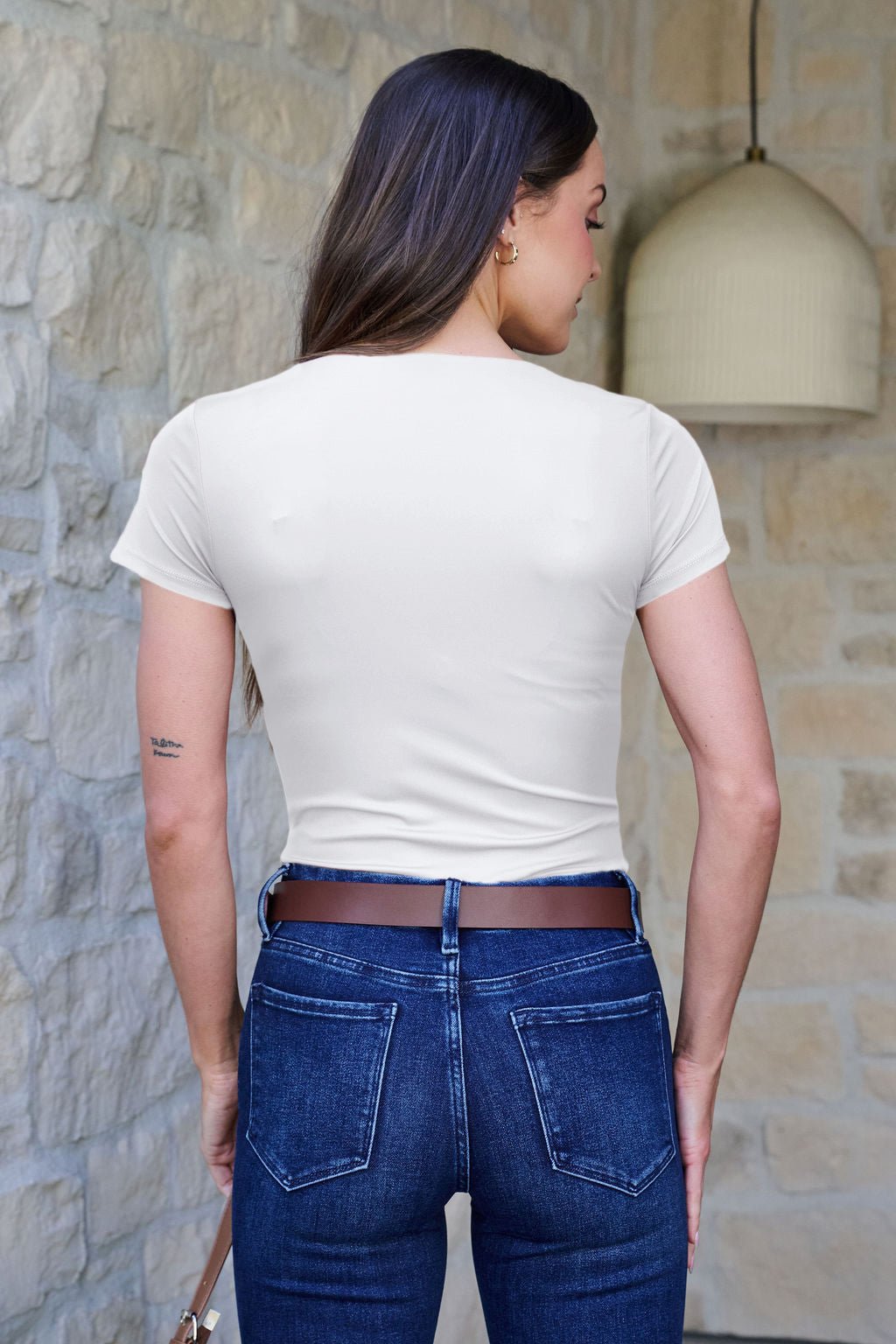 Stretchy Basic Scoop Neck Bodysuit - White - FINAL SALE