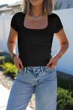 Stretchy Black Double Lined Scoop Neck Top