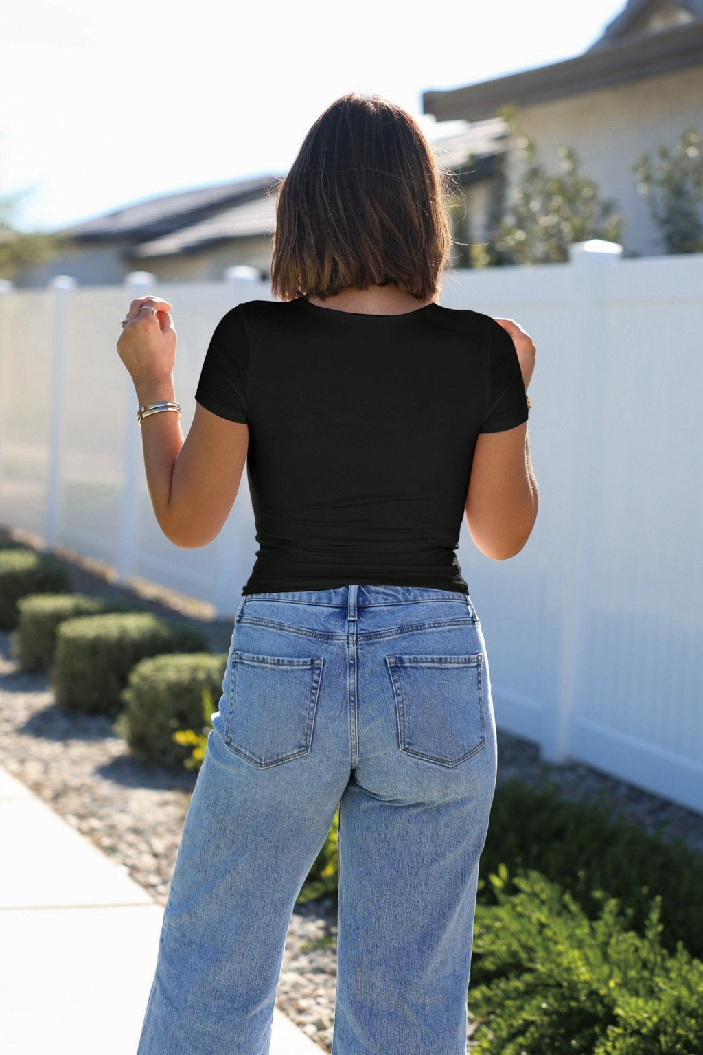Stretchy Black Double Lined Scoop Neck Top