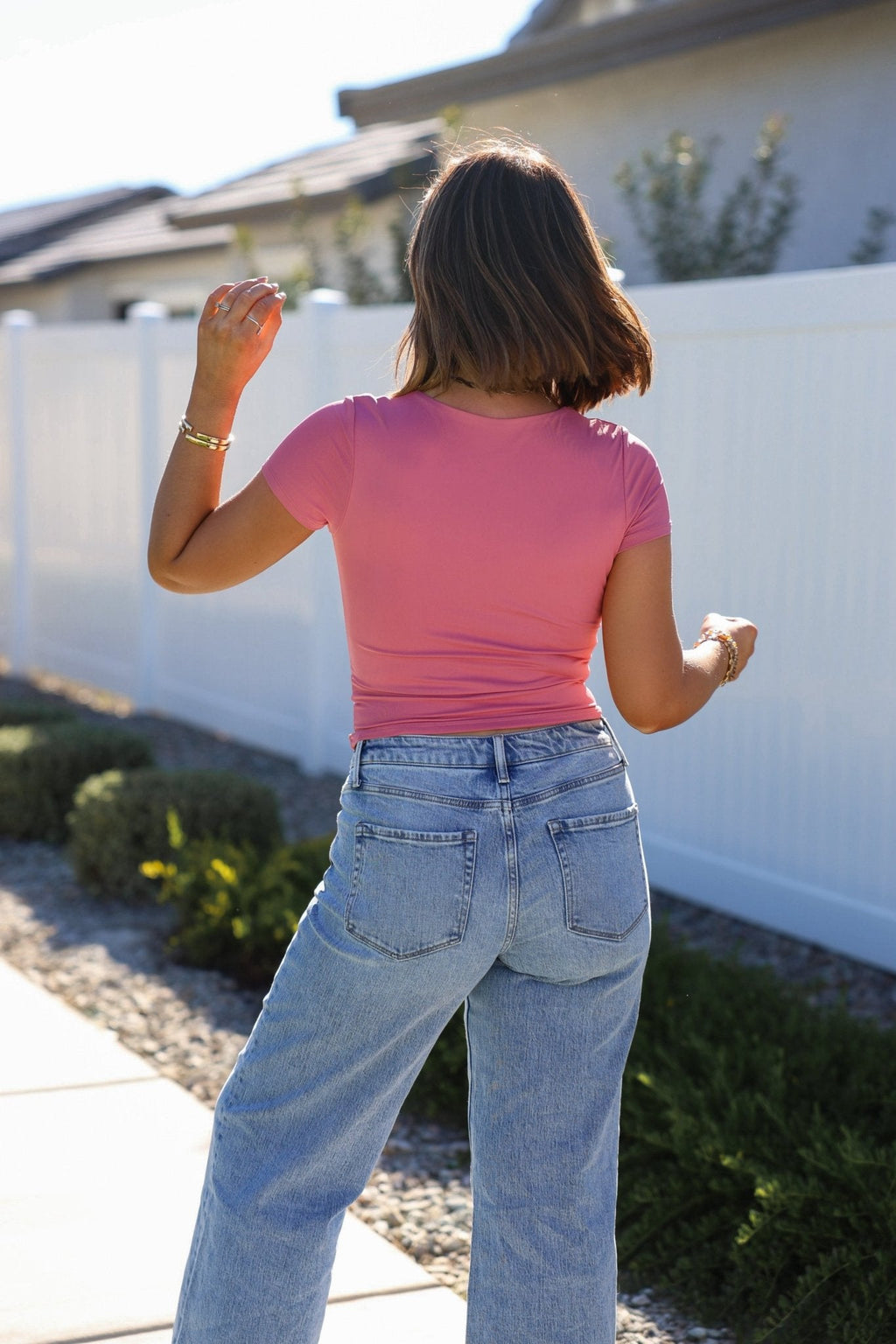 Stretchy Pink Double Lined Scoop Neck Top