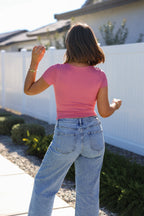 Stretchy Pink Double Lined Scoop Neck Top