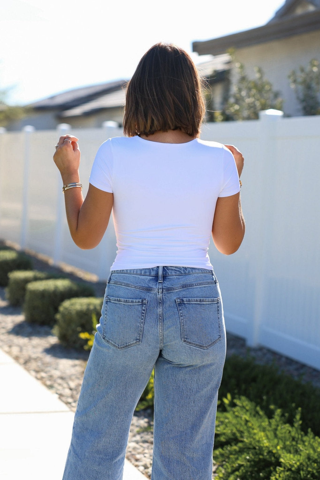 Stretchy White Double Lined Scoop Neck Top