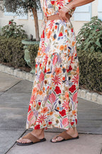 Sunset Bloom Multi Print Tiered Maxi Skirt