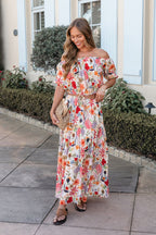 Sunset Bloom Multi Print Tiered Maxi Skirt