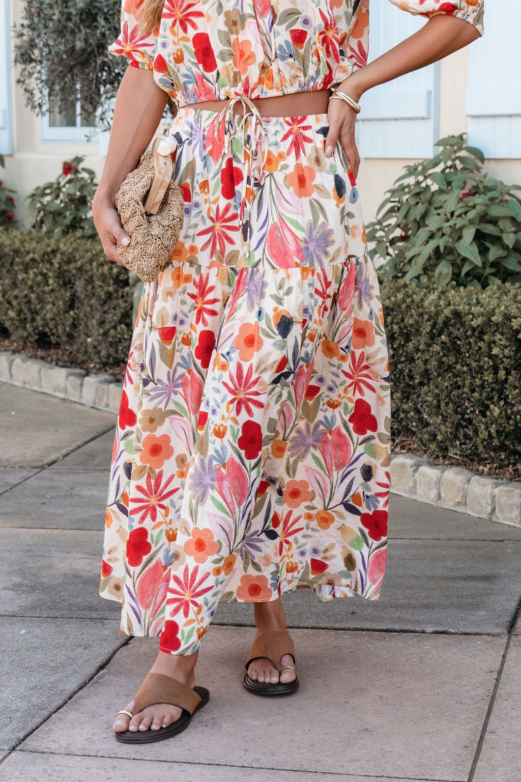 Sunset Bloom Multi Print Tiered Maxi Skirt