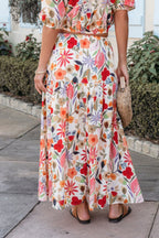 Sunset Bloom Multi Print Tiered Maxi Skirt