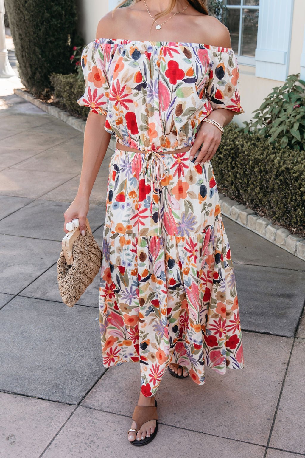 Sunset Bloom Multi Print Tiered Maxi Skirt