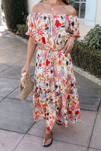 Sunset Bloom Multi Print Tiered Maxi Skirt