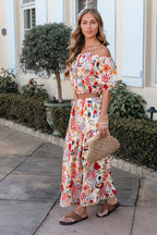 Sunset Bloom Multi Print Tiered Maxi Skirt