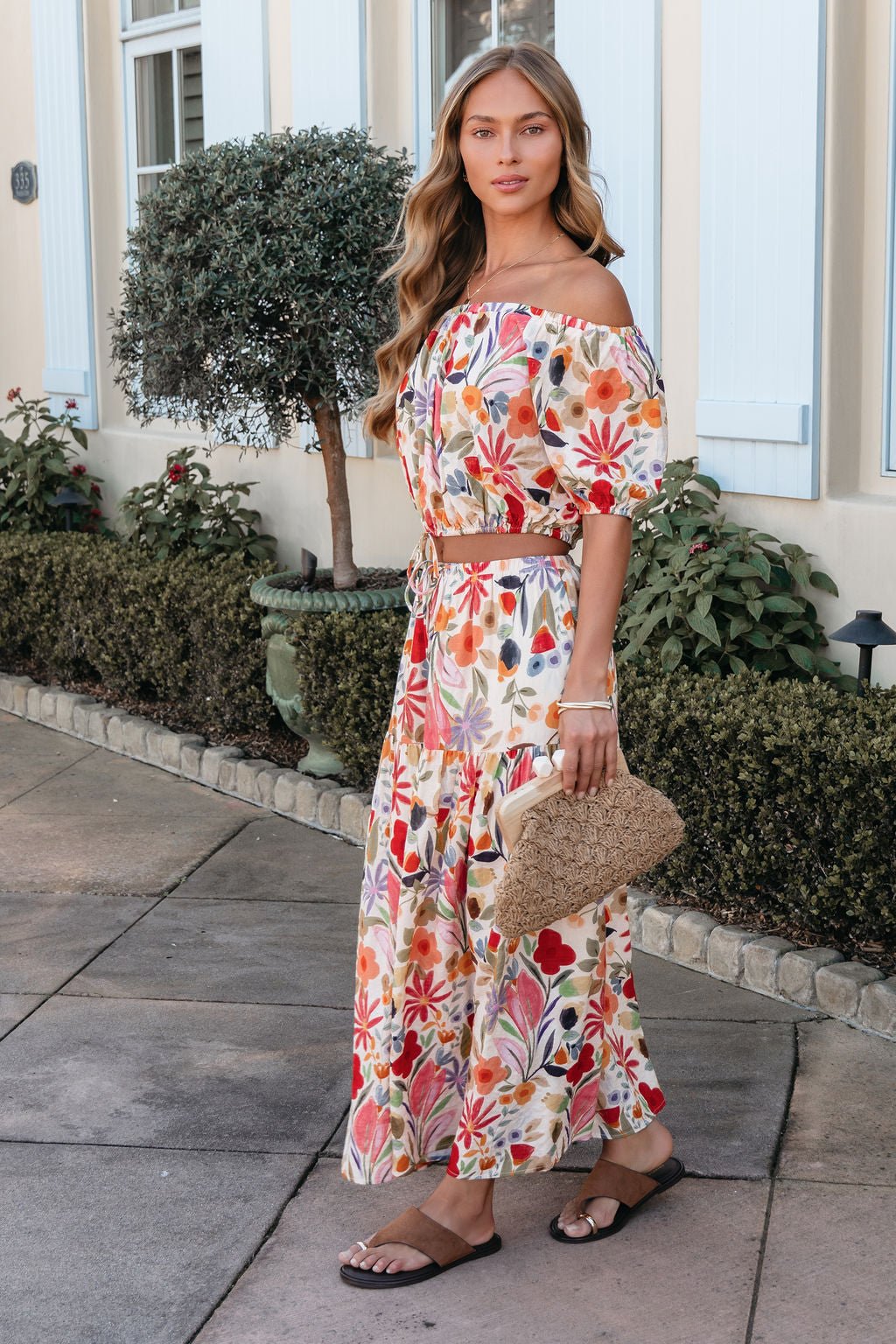 Sunset Bloom Multi Print Tiered Maxi Skirt