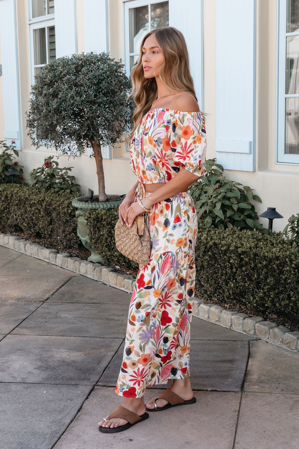 Sunset Bloom Multi Print Tiered Maxi Skirt