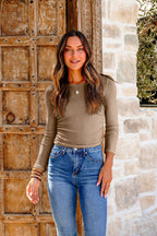 Taupe Ruched Side Ribbed Top - FINAL SALE