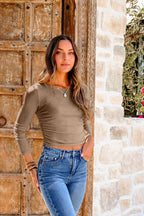 Taupe Ruched Side Ribbed Top - FINAL SALE