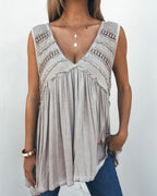 Taupe V Neck Flowy Top