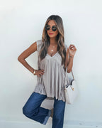 Taupe V Neck Flowy Top