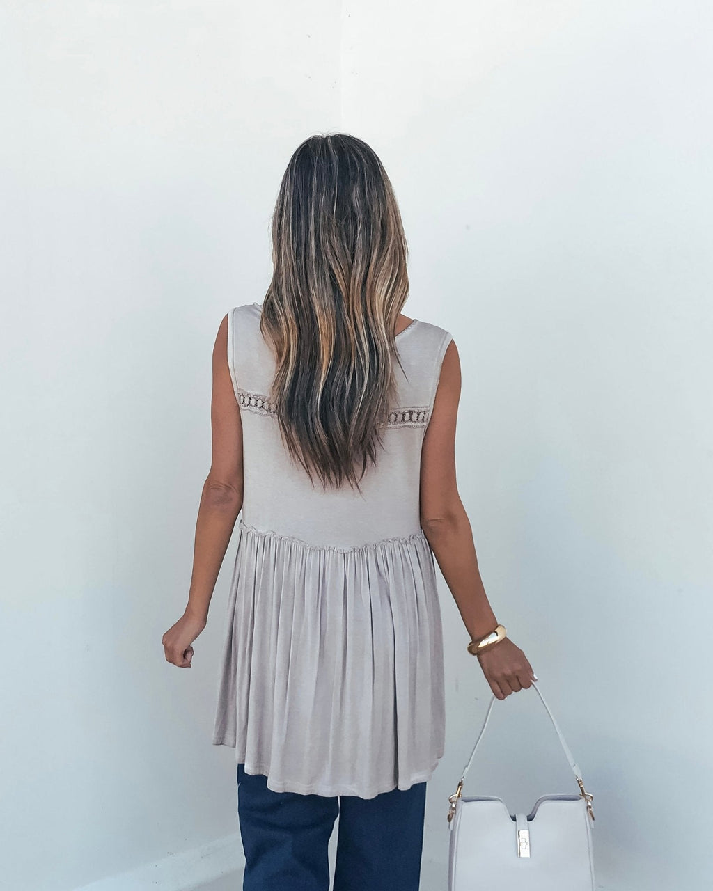 Taupe V Neck Flowy Top