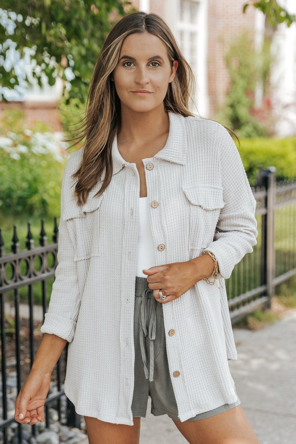 Taupe Waffle Knit Shacket