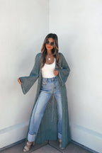 Teal Green Crochet Duster Cardigan