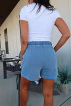Knit Denim Drawstring Waist Shorts