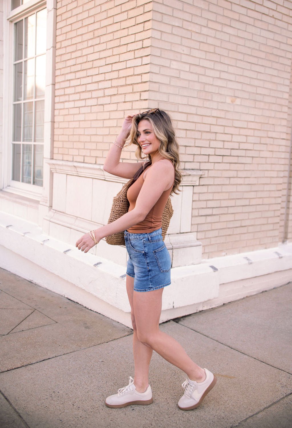 Thread and Supply Medium Wash Rowan Mid Rise Shorts