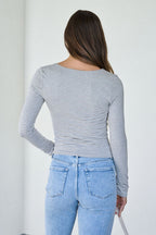 Ultra Soft Striped Long Sleeve Top - Heather Grey - FINAL SALE