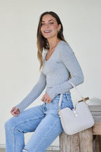 Ultra Soft Striped Long Sleeve Top - Heather Grey - FINAL SALE