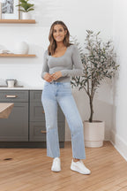 Ultra-Stretchy Scoop Neck Top - GREY - FINAL SALE