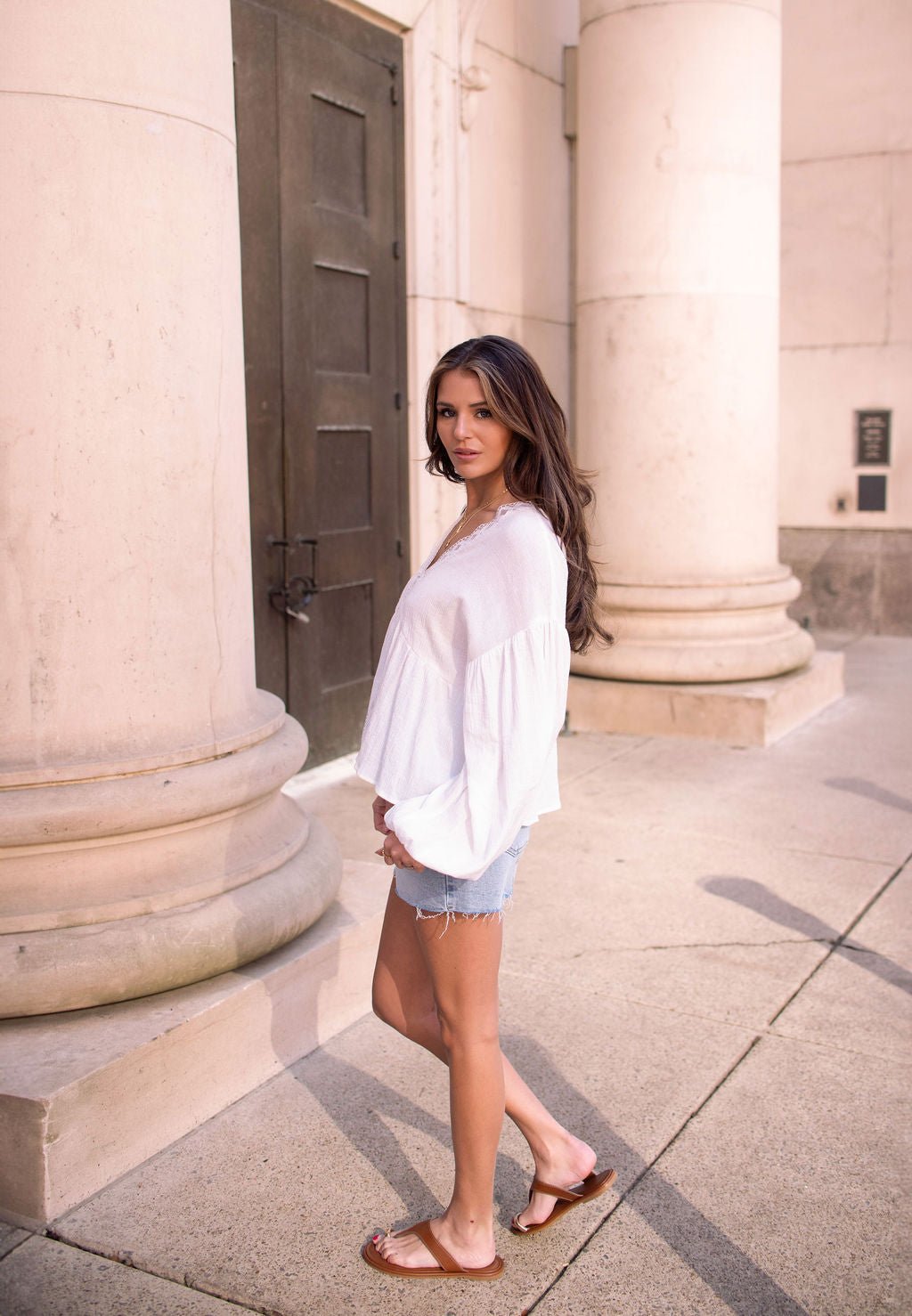 White Flowy Lace Trim Top