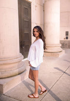 White Flowy Lace Trim Top