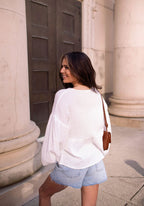 White Flowy Lace Trim Top