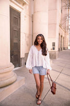 White Flowy Lace Trim Top