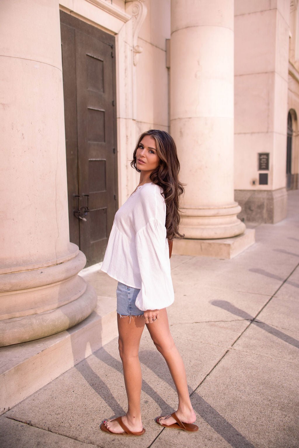 White Flowy Lace Trim Top