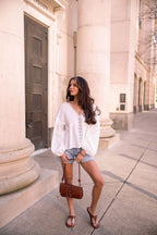 White Flowy Lace Trim Top