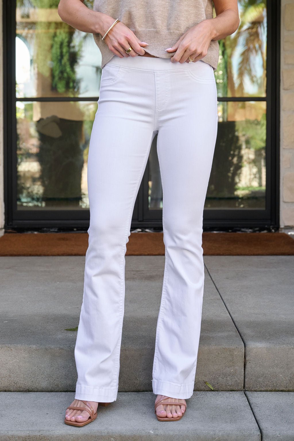 White Mid Rise Flare Pull-On Jeggings